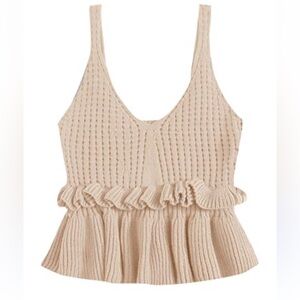 NWOT Ruffled Knit Tank Top. Beige Size Small